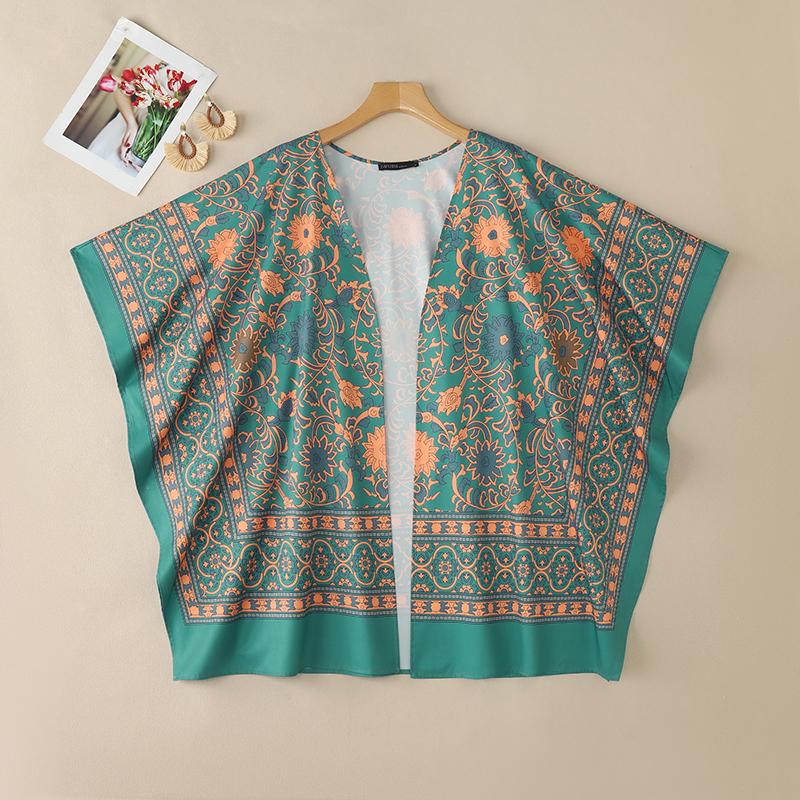 

ZANZEA Womens Summer Casual 3/4 Sleeve Loose Print Beach Cover Up Cardigan Blouse 5XL