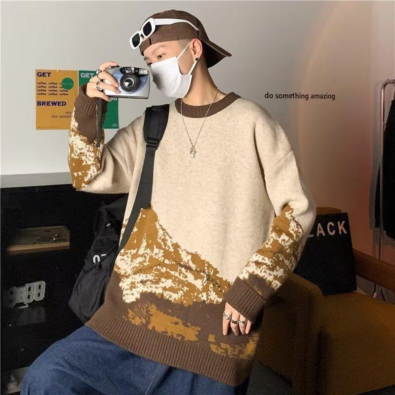 Herbst neu Amerikanische trendige Marke bedruckter Pullover Herren Koreanische Version trendiger Strickpullover Herren lässiger Pullover Herren Oberteil