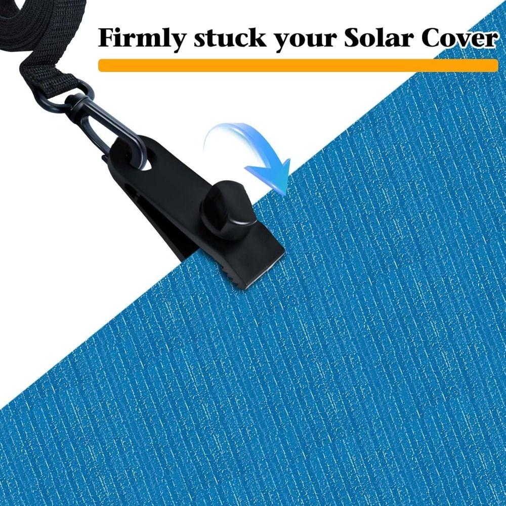 18/24Pcs Heavy-duty Pool Solar Cover Reel Attachment Kit Windproof Fixed Solar Cover Attachment Kit Straps Universa Rope&Clip