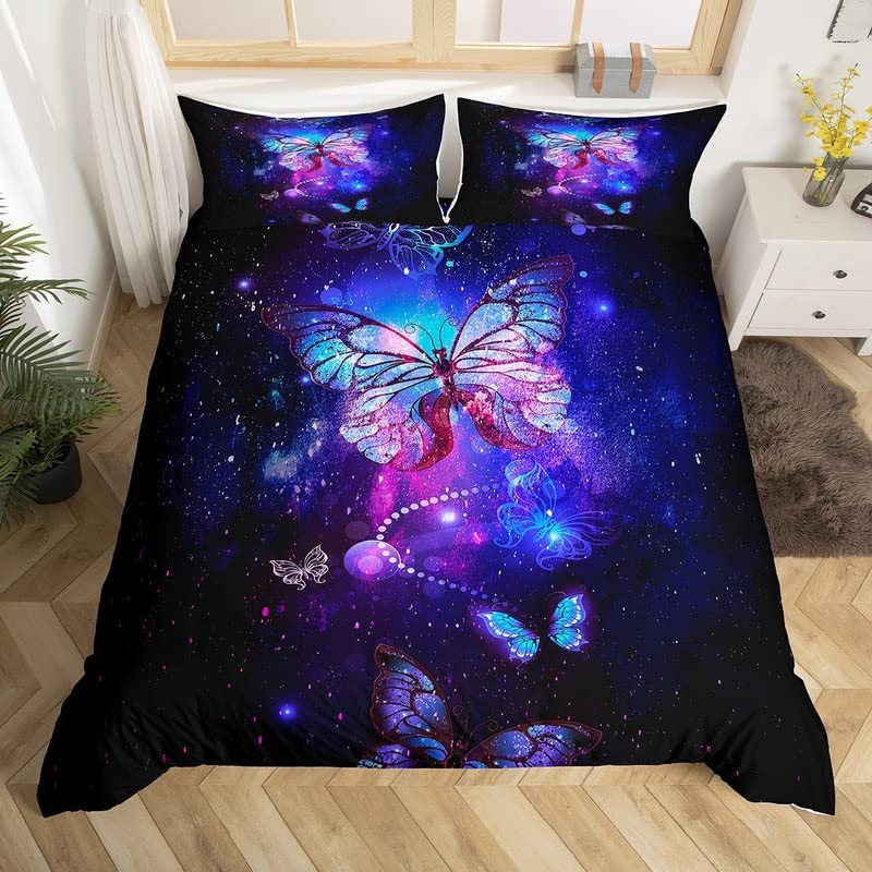 Butterfly Duvet Cover Set Twin King Size Romantic Rose Floral Bedding Set Microfiber Galaxy Comforter Cover For Girl Women Room