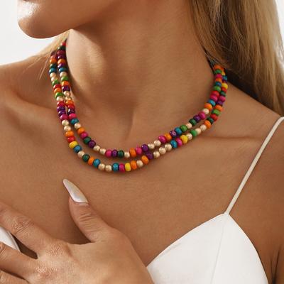 Tooxika Bohemian Rainbow Guardian Wooden Beads Beaded Necklace Summer Dopamine New Chinese Necklace