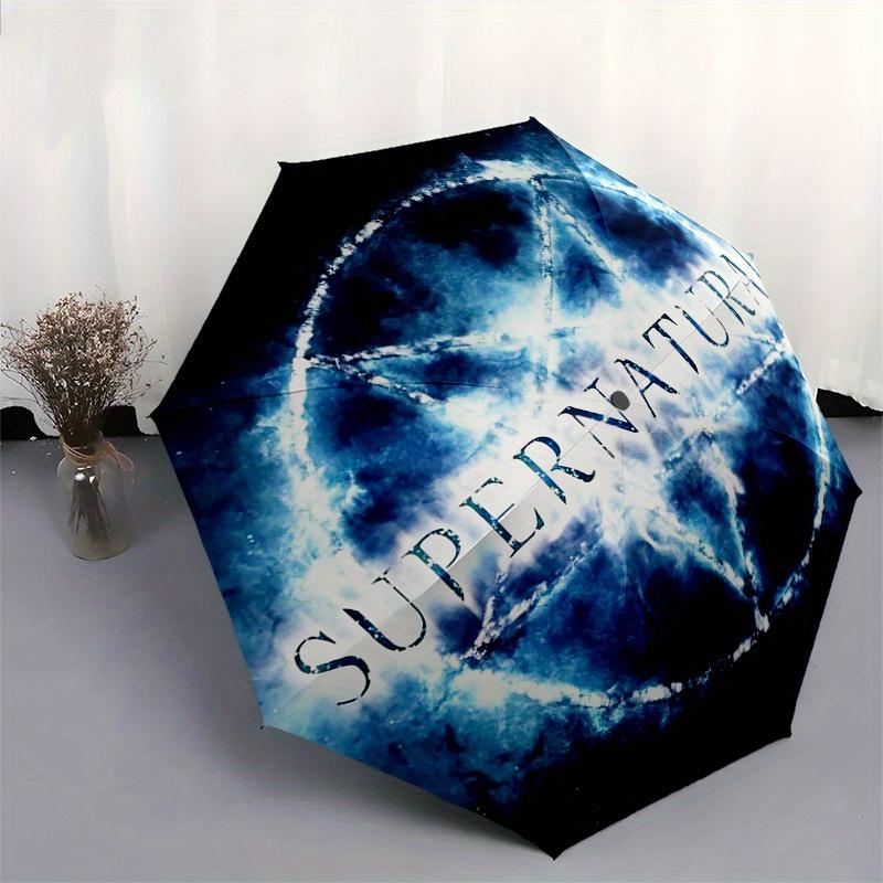 Supernatural Pentagram Protection Umbrella - Automatic Open/Close, Gothic occult design umbrella with Bold 'Supernatural' Text