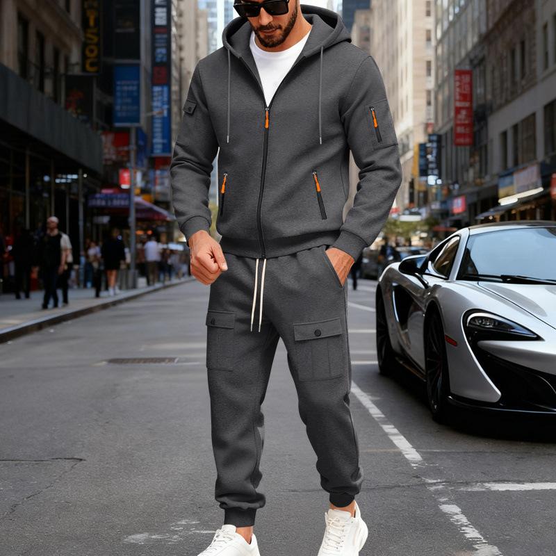 Mens Heavyweight Fleece Loose Hooded Sweatshirt And Pants Casual Sport Two Piece Set