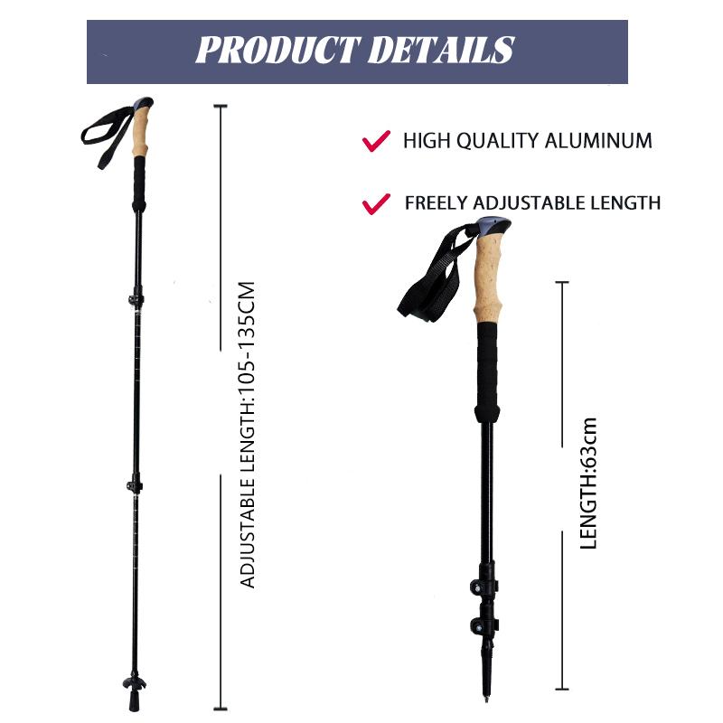 Aluminum Alloy Trekking Poles Lightweight Collapsible Hiking Poles with Cork Grips Quick Locks Snow Baskets Suitable for Walking Travel Trails Balance