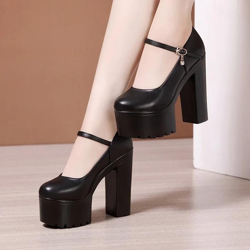 15cm Mały Rozmiar 32-43 Modne Czerwone Srebrne Białe Buty Ślubne Kobiety Czółenka 2025 Jesień Blok Wysoki Obcas Buty Platforma Model Partry