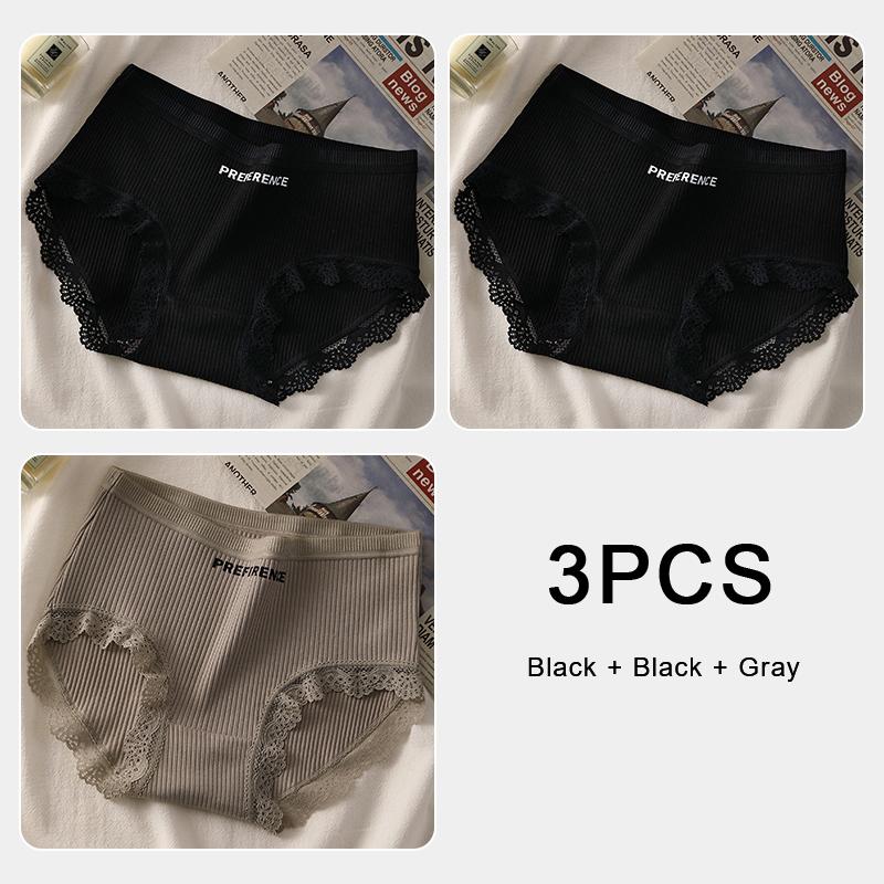 

3PCS/set Women Cotton Brazilian Panties M-XL Mid-Rise Solid Color Underwear Ladies Comfortable Underpants Girls Panty Intimates M (45-55kg)&3pcs