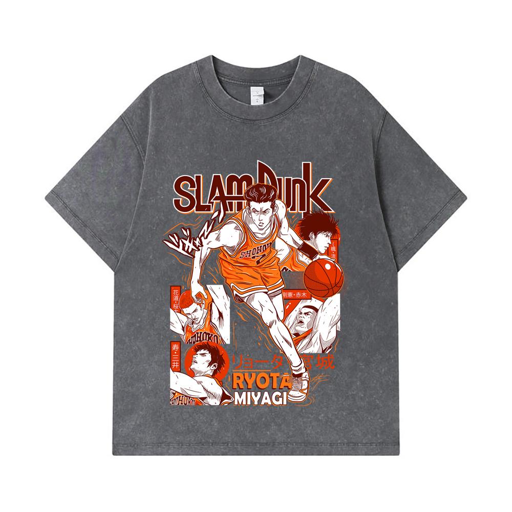 275 GSM Washed T-shirts 100% Cotton Slam Dunk V5 Ryota Print Unisex Heavy Cotton T Shirt