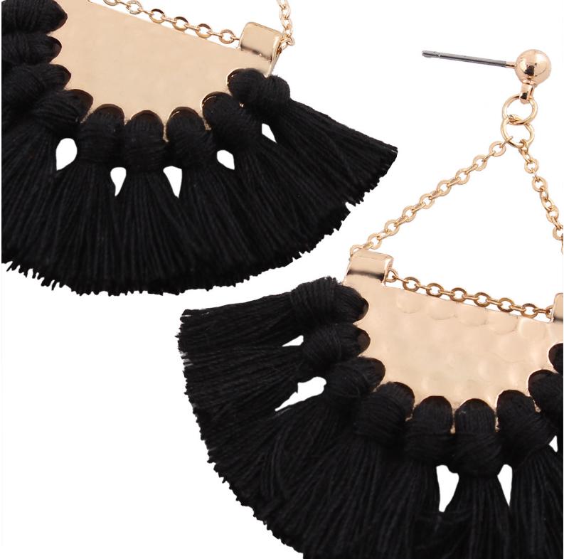 Europe and America Exaggerated Sector Tassels Ear Pendants Bohemia Long Earrings Eardrop Ladies Jewelry Christmas Gift