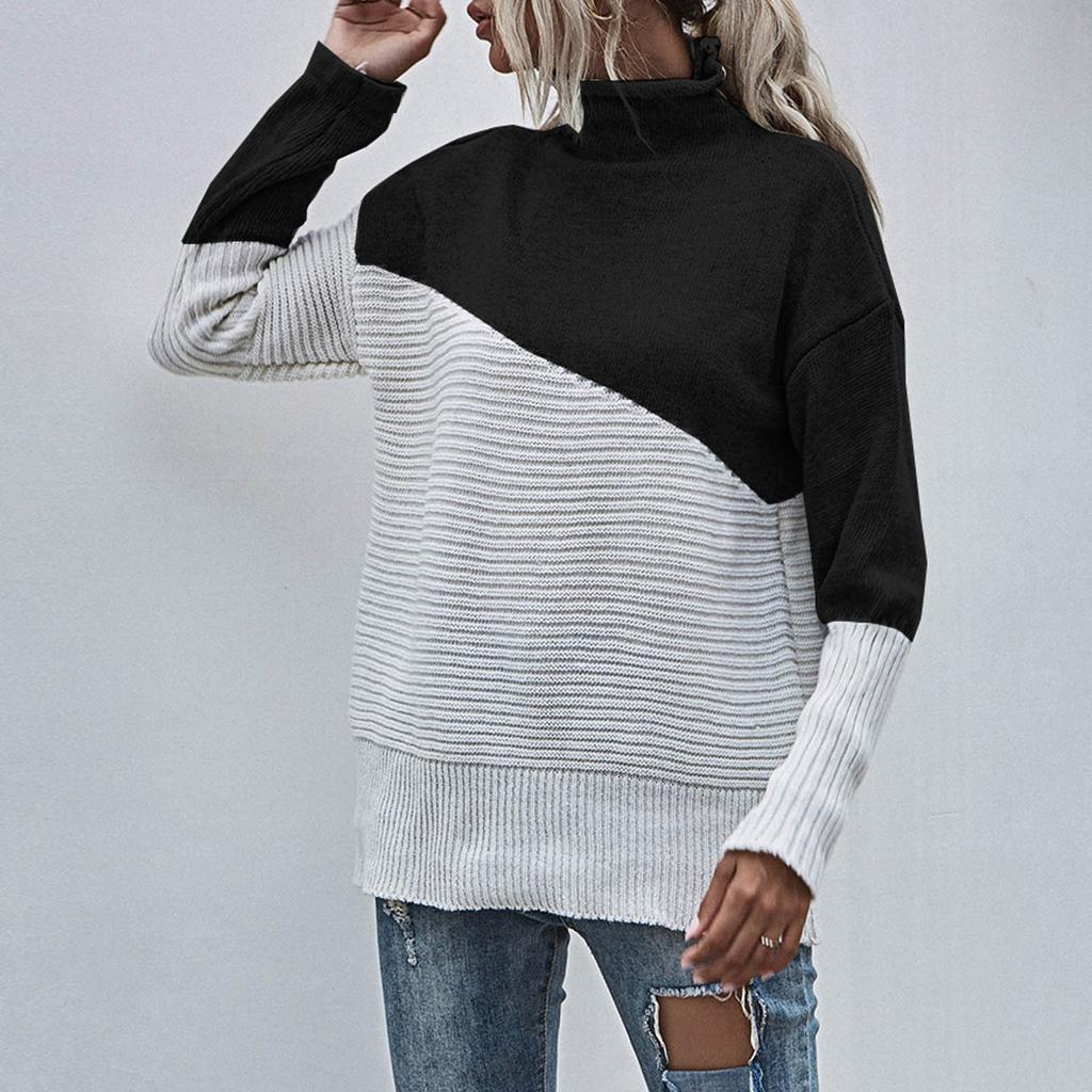 Women's Fashion Leisure Temperament  Winter  Collision Pullover Long Sleeve Sweater