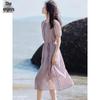 Women's Lyocell French Pleated Beaded Mid-Length Dress
