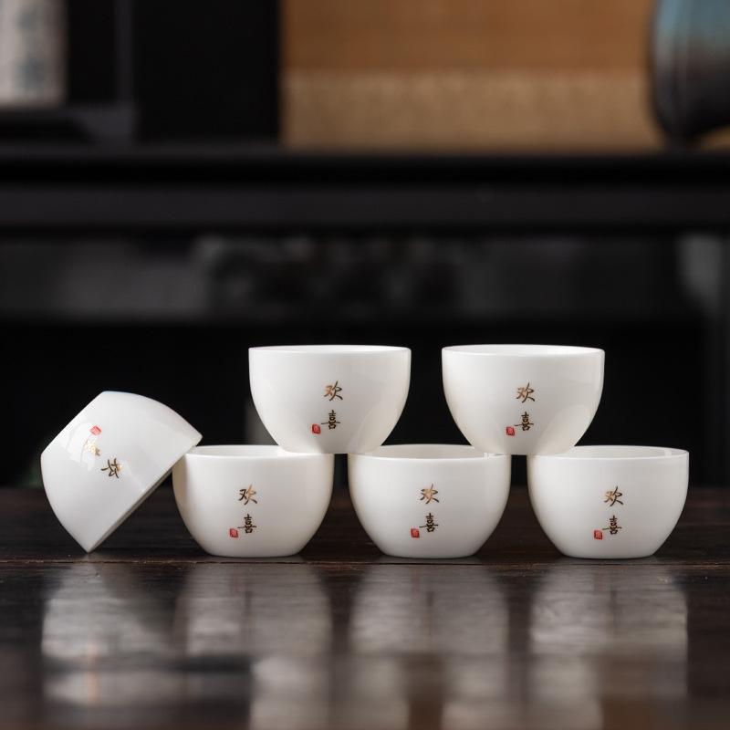 Suet Jade Ceramic Tea Cup Small Cup Kung Fu Tea Set Gold-painted High-end Tea Bowl Home Modern Light Luxury