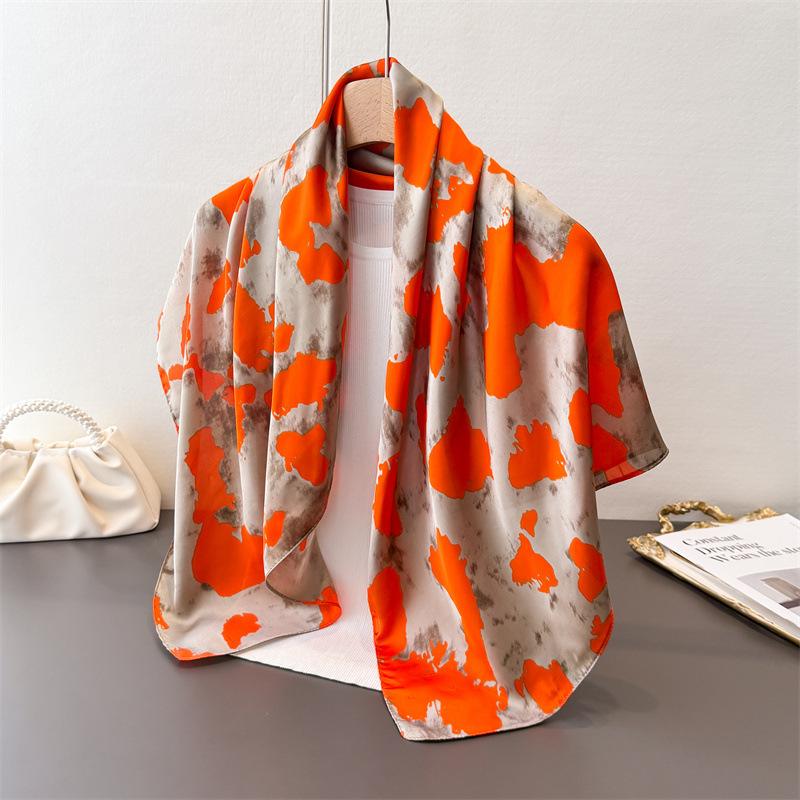 Oil Painting Splicing Simulation Silk Printing Large Square Scarf Silk Scarf Shawl Headscarf Beach Scarf Neck Protection Scarf Decorative Women'S
