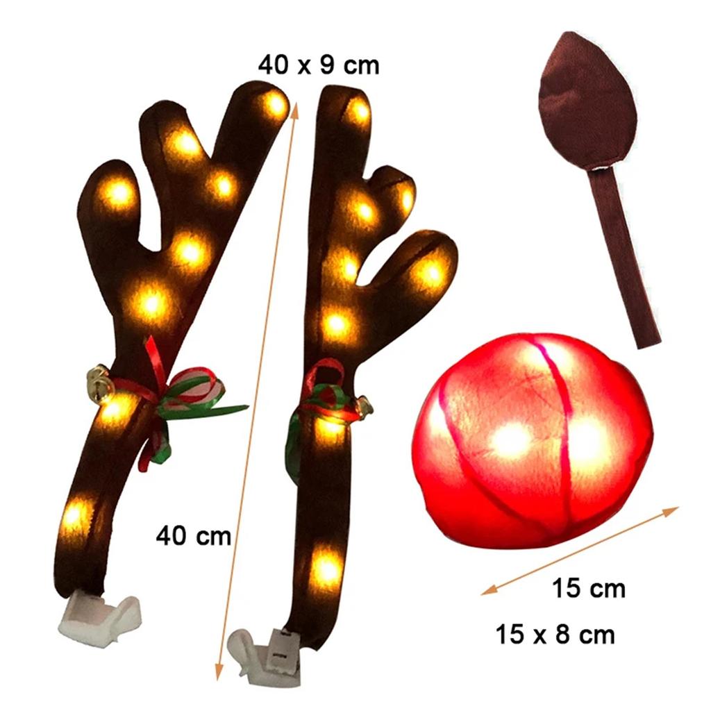 Car Antler Decoration Reindeer Christmas Decoration Kit with LED Light Up Car Truck Vehicle Costume Christmas Antler Deer Decor