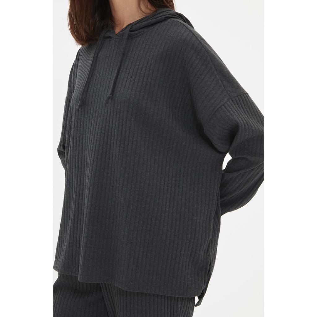 Anthracite Hooded Corded Knitted Pajama Set Thmaw22au0334