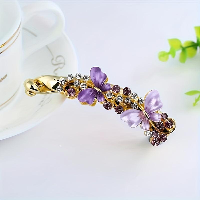 Rhinestone butterfly banana hair clip, elegant stylish hair accessory for party, wedding and daily wear.