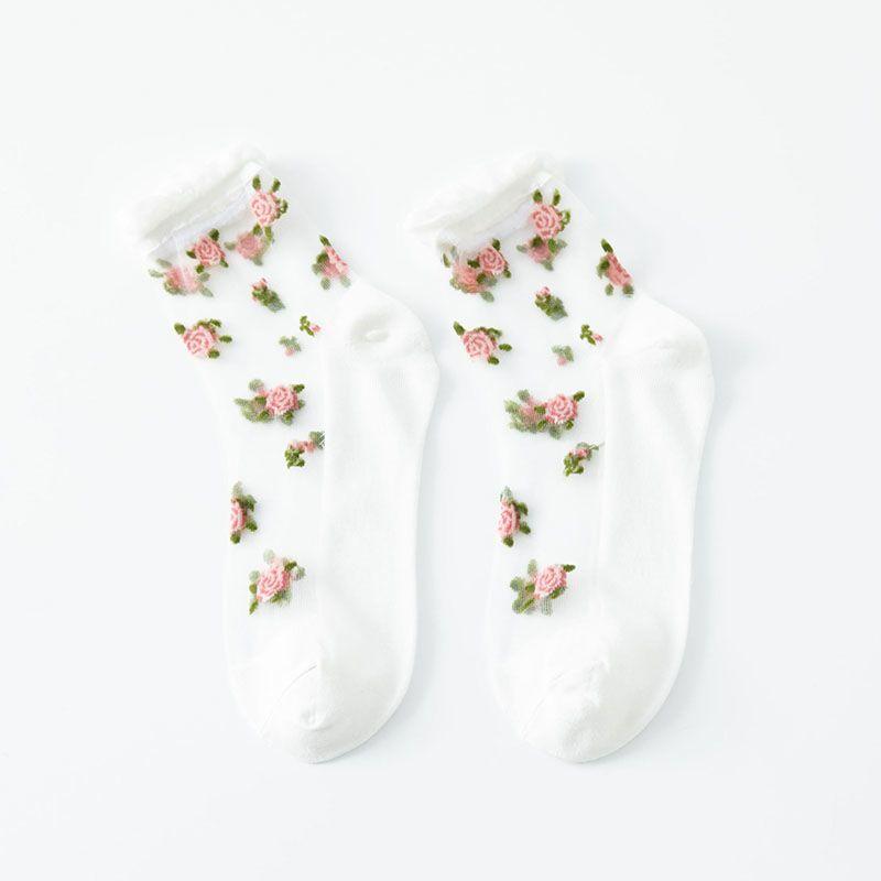 3 Pairs of Summer Socks for Women Thin Rose Style Sexy Black Stockings JK Lolita Lace Socks