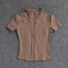Women's Summer Yoga Zipper T-Shirt - Short Sleeve, Tight Fit, Ideal for Running, Pilates, and Fitness