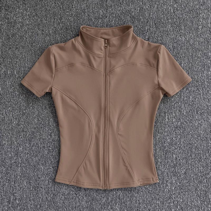 Camiseta de Yoga de Verano con Cremallera para Mujer - Manga Corta, Ajuste Ceñido, Ideal para Correr, Pilates y Fitness