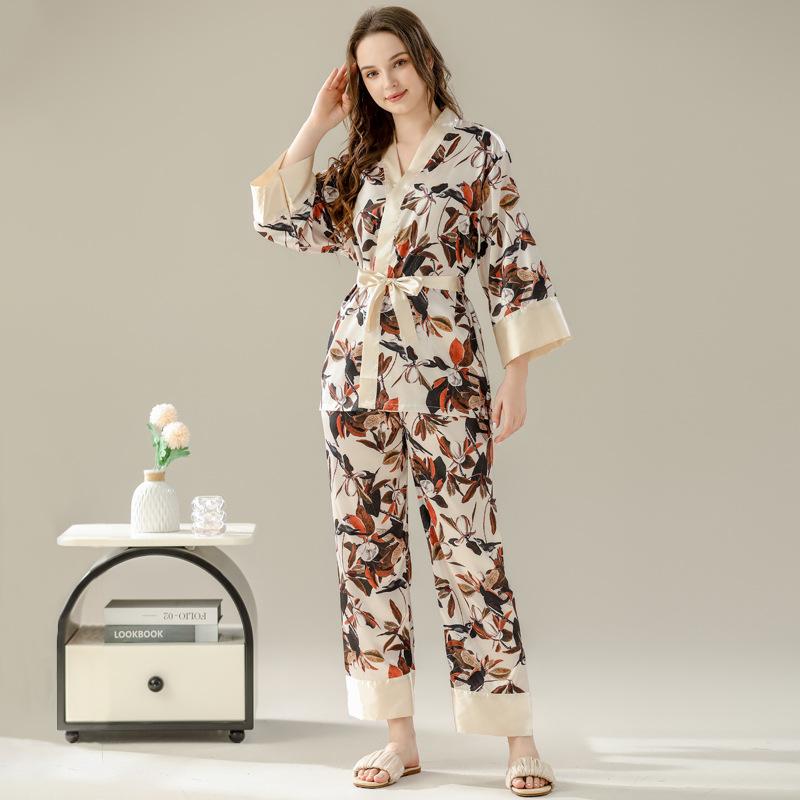Breathable Pajamas Women'S Spring And Summer High-Value Long-Sleeved Trousers Two-Piece Set Of New Chinese Loungewear