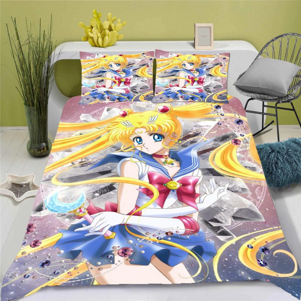 3D Anime posteľná súprava Sailor Moon obliečka na paplón 100% polyester vhodná pre deti a dospelých 3-dielna súprava 1 obliečka na paplón