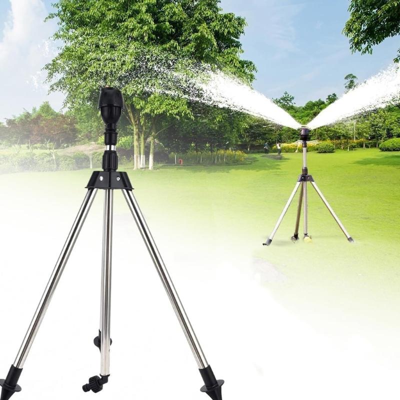 Expandable Garden Stainless Tripod Sprinkler With Interchangeable Nozzles 3/4in Fast Release Connector Easy Ground Mount