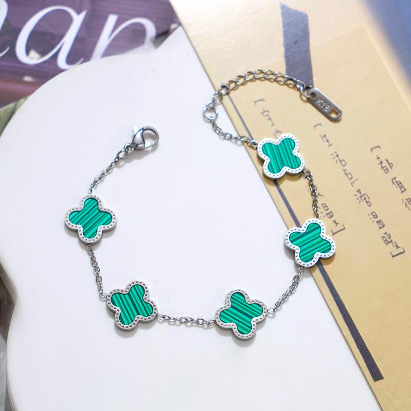 Colorfast Trendy Fashionable Four-leaf Clover Titanium Steel Bracelet for Women Shell Design Unique and Stylish Jewelry