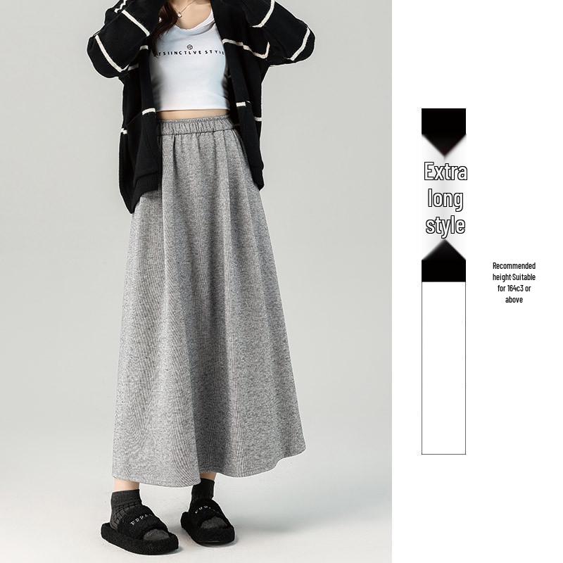 Women's High Waist Gray A-Line Skirt - Early Spring 2026 Collection, Slimming Mid-Length Design