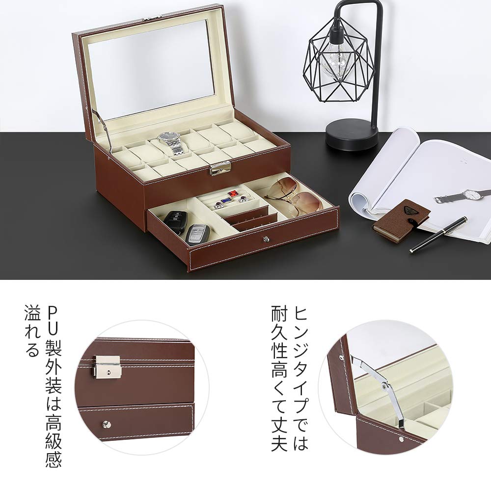 Watch Storage Accessory Holds 12 Luxury Watch Storage PU Case, Storage, Watches, 2-Tier, Box, Leather… (12-Tier, Brown)