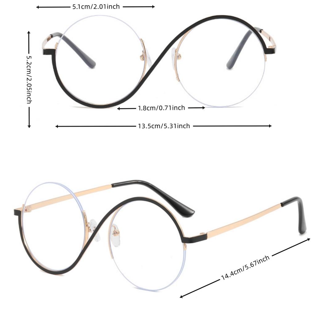 PC Metal Half Frame Anti Blue Light Glasses for Women Comfortable Optical Flat Mirror Compatible with Myopia Glasses