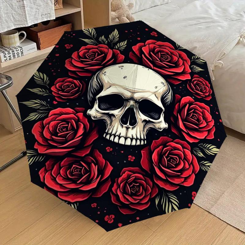 1pc Skull Roses Dark Artwork Umbrella with Plastic Handle,Suitable for All Seasons Home Travel Outdoor UmbrellaDD1663