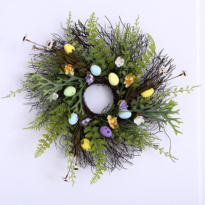 Artificial Natural Rattan Garland Green Leaf Candle Ring Easter Egg Wreaths for Front Door Spring Candle Decoration