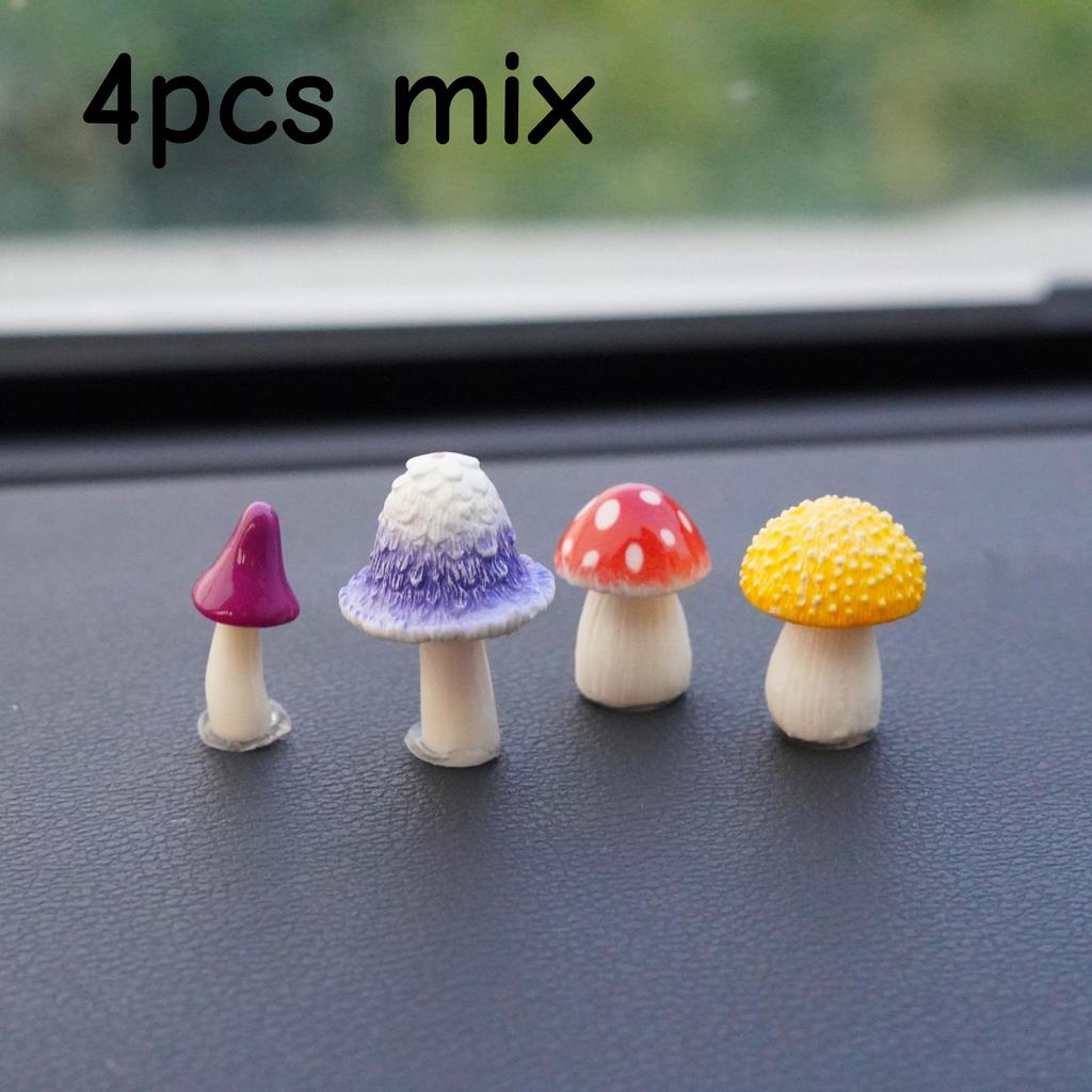 4 Pieces of Colorful Mushroom Car Dashboard Decoration, Resin Craft Miniature Fairy Garden Decoration, Cute Car Interior Accesso