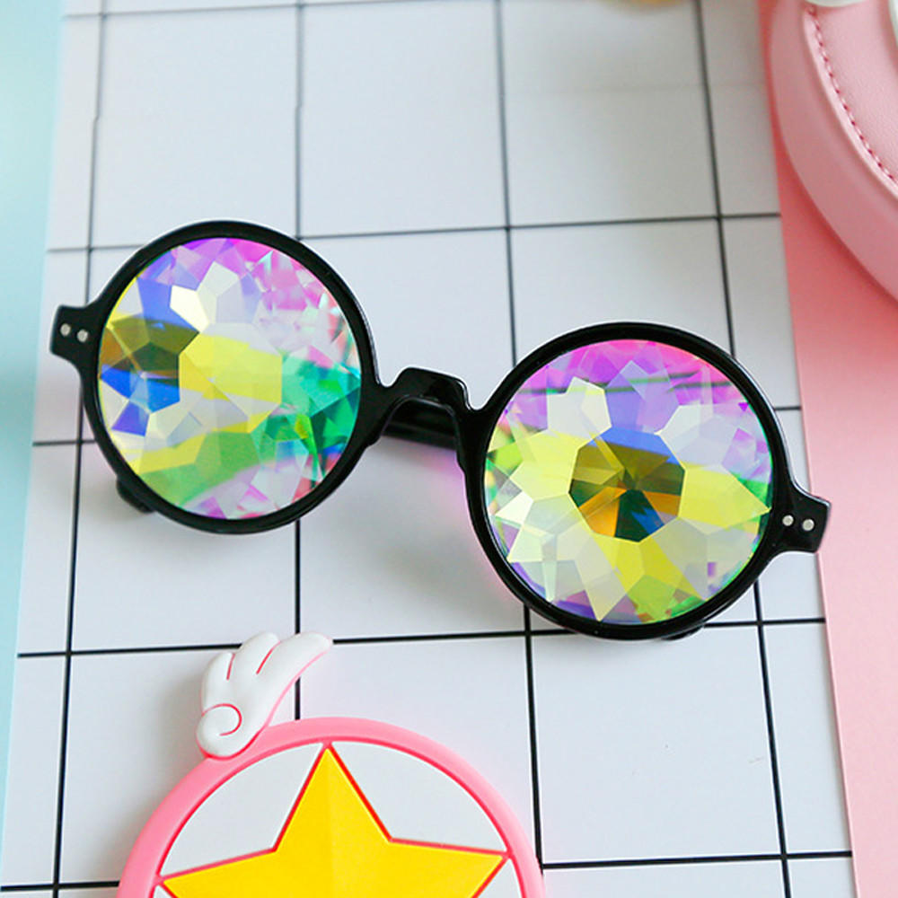 Kaleidoscope Round Crystal Lens Dance Rave Festival Party EDM Sunglasses Glasses