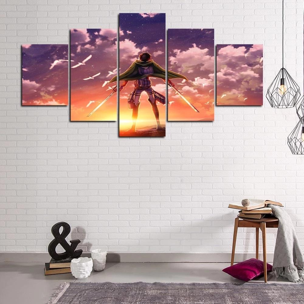 Prints Anime Characters Picture 5 Pieces ATTACK ON TITAN Painting Poster Canvas Modular Wall Art Living Room Home Decor No Frame