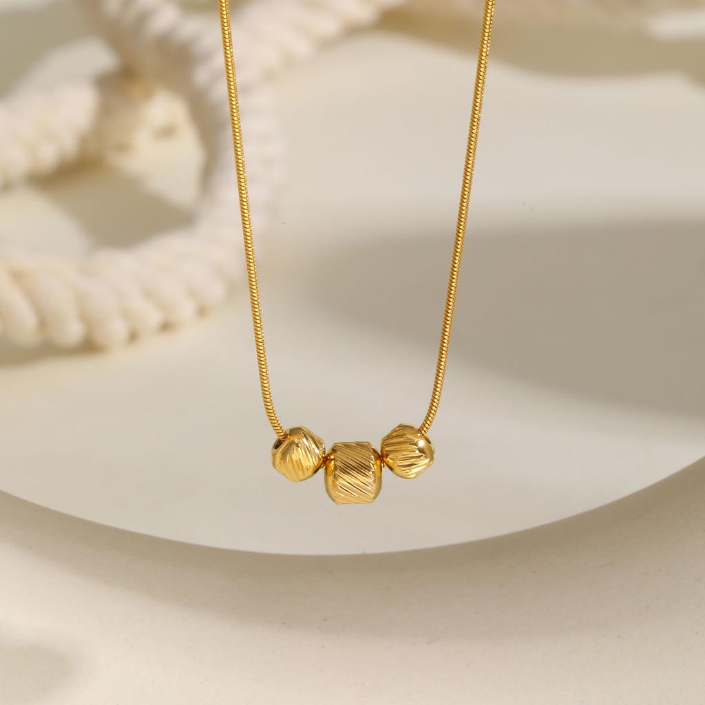 Stainless Steel Full Light 3 Twill Bucket Beads Necklace 18K Gold Women'S Fashion Jewelry Nc-2053