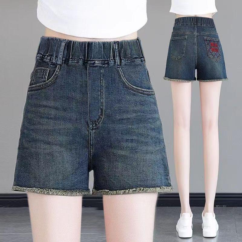 2026 Women's High Waist Elastic Denim Shorts - High Stretch, Four-Quarter Length, Summer Wear