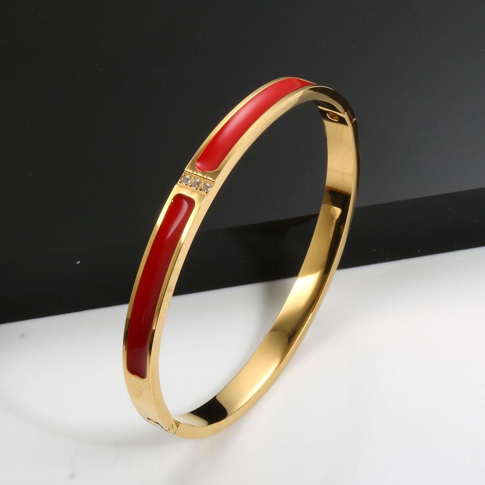 Braceletjonc Émail Mode pour Femmes CNC Cristal Zirconium Doré Noir Rouge Bleu Braceletjonc Coloré pour Femmes Bijoux Cadeau