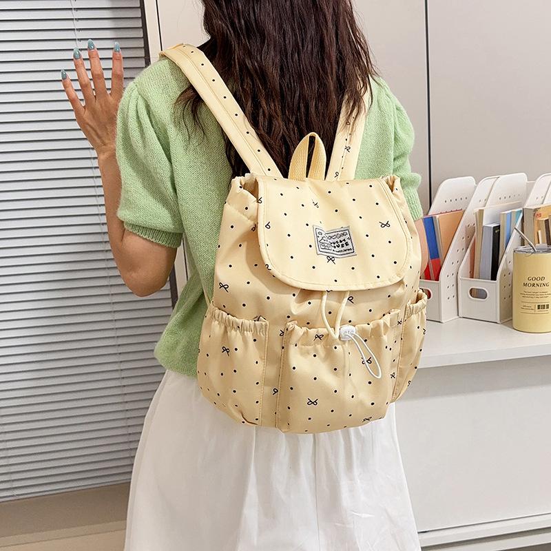 Schoolbag Bow Polka Dot Drawstring Backpack Women's New High-value Cute Student Commuting Schoolbag Leisure Travel Backpack
