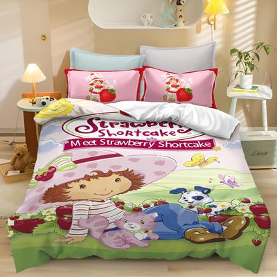 Cartoon Strawberry Shortcake Girls Quilt Cover Skin Friendly Breathable Cute Printed Bedding Children'S Bedroom Decoration