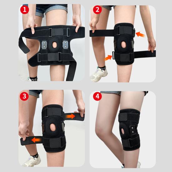 1 buc Genunchieră cu balamale Femei Bărbați Ajustabilă Rotulă Deschisă Artrită Ruptură de Menisc Dureri Articulare Ameliorare Suport Genunchi cu Stabilizatori Laterali Dubli Metalici