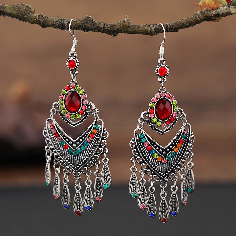 Vintage Palace Crystal Long Tassel Earrings with Feminine Style and Versatile Personality Earrings, Korean Fashion Ethnic Style Earrings
