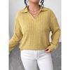 Plus Size Women S Long Sleeve Knit Turn Down Collar Striped Casual Basic Top
