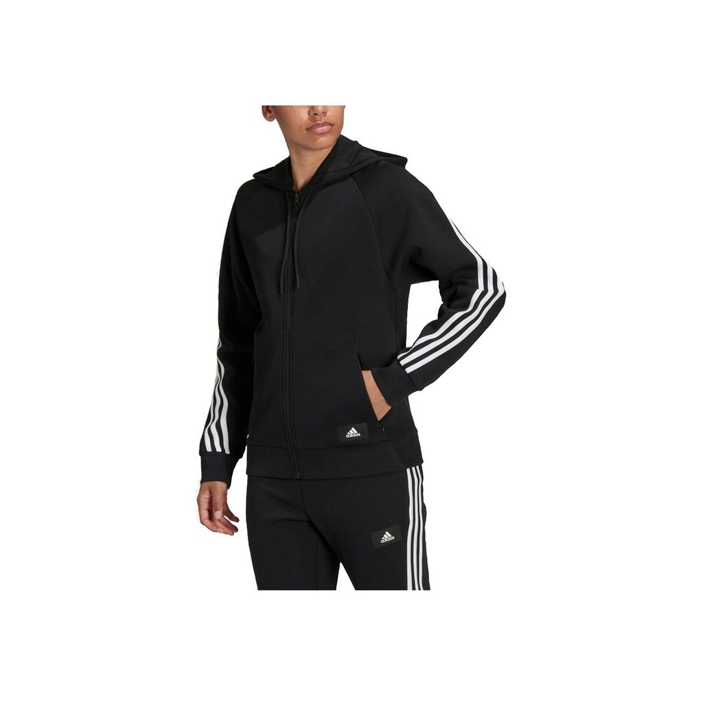 Adidas Colorblock Streifen Sportliche Kapuzenjacke Damen Jacken Schwarz H57287