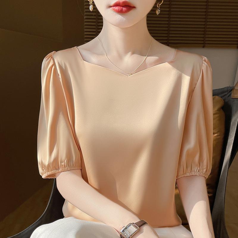 

Женский летний новый атласный темпераментный пуловер с рукавом пять минут, универсальный короткий V-образный вырез, футболка, жилет XXXL оранжевый