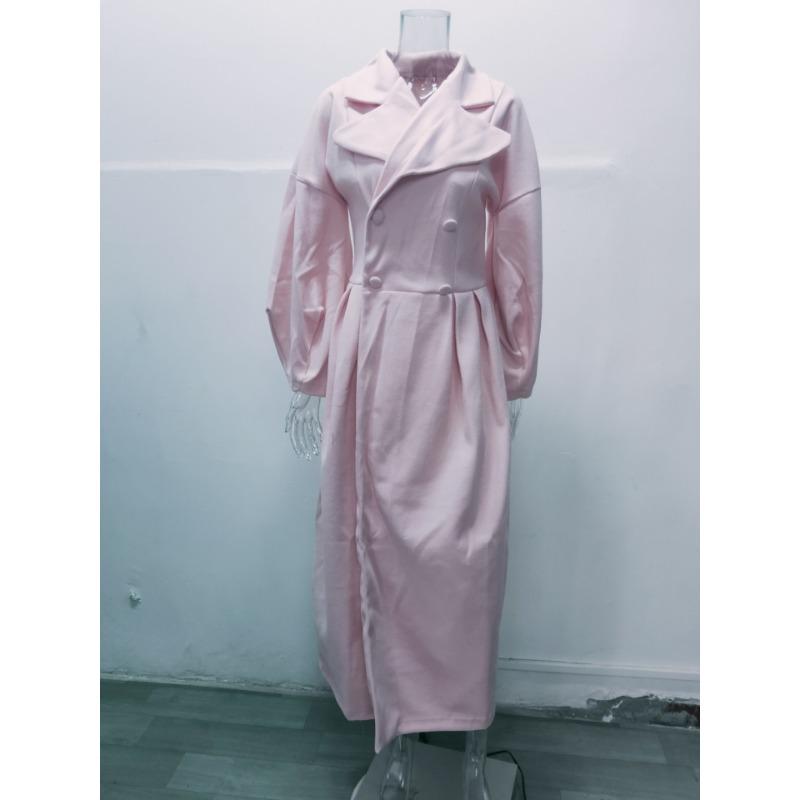 Vintage Court Style Waist Cinched Long Turn Down Collar Lantern Sleeve Overcoat For Women