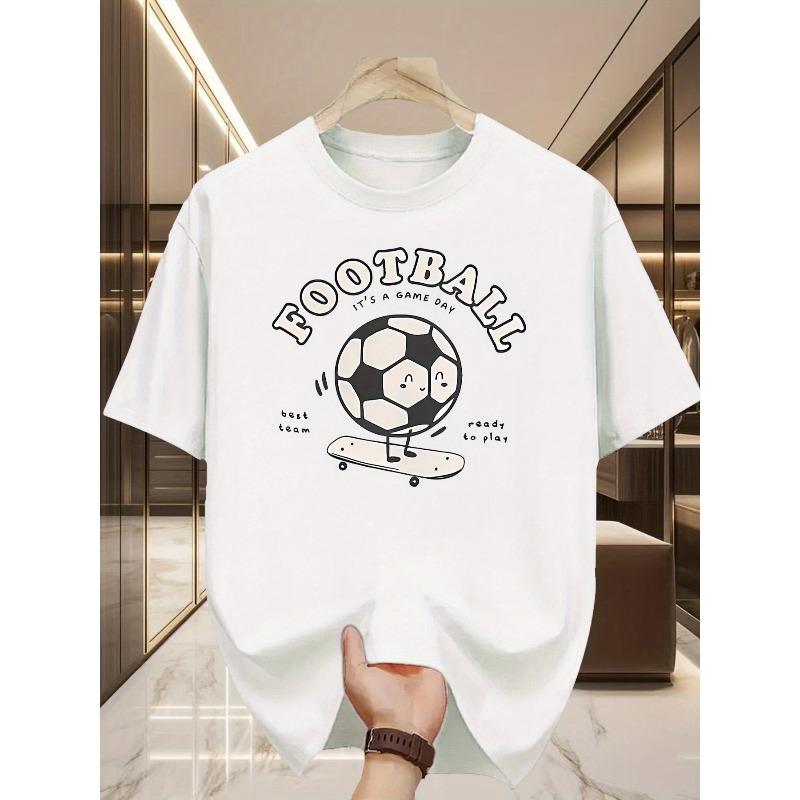 European Size 2D Football-themed Men'S T-Shirt | Retro, Casual, Print, Perfect for Sports and Outdoor Activities, Slight Stretch Fabric, Crew Neck