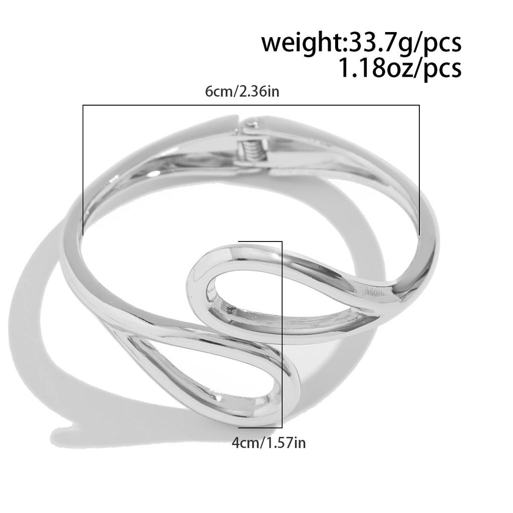 Exaggerated Metal Smooth Water Droplets Hug Open Bracelet, Personalized Double Ring Spring Buckle Bracelet For Women