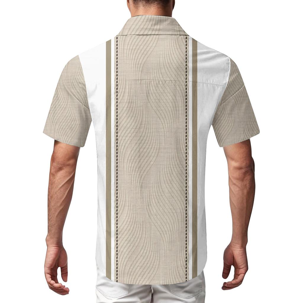 Men's Vintage Button Down Bowling Shirts Short Sleeve Summer Beach Shirt