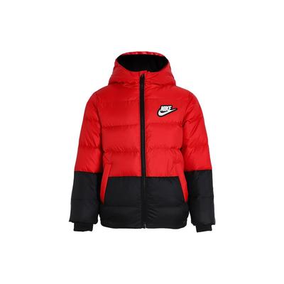 Color Block Kapuzen-Logo-Patch Langarm Daunenjacke Kinder Oberbekleidung Schwarz Rot DO3607-657