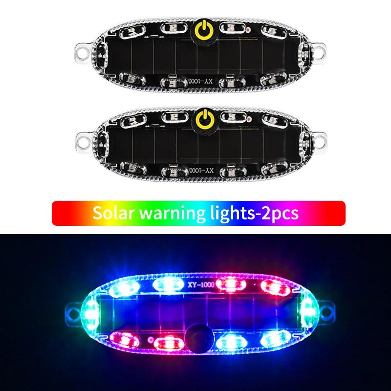 2 Pcs Solar Car Warning Light Waterproof Adhesive Car Warning Light Led Car Flash Light Solar Car Night Light Auto Accessories